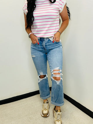 Ryan Tummy Control Straight Crop Risen Jeans-Jeans-Risen-Motis & Co Boutique, Women's Fashion Boutique in Carthage, Missouri