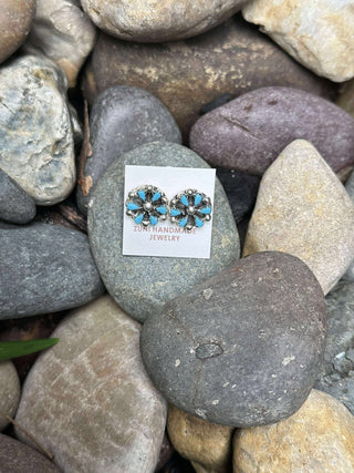 Riata Authentic Turquoise Mini Cluster Earrings-Earrings-Al Zuni-Motis & Co Boutique, Women's Fashion Boutique in Carthage, Missouri