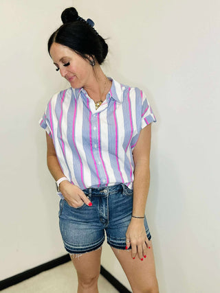 Riley Striped Button Front Blouse-Short Sleeves-Jodifl-Motis & Co Boutique, Women's Fashion Boutique in Carthage, Missouri