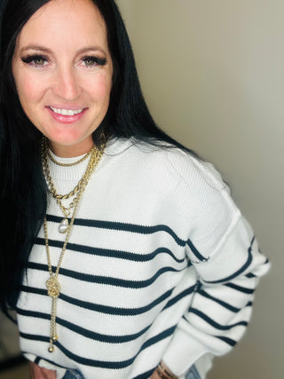 Striped Long Sleeve Ivory Sweater - Laura-Sweaters-Zenana-Motis & Co Boutique, Women's Fashion Boutique in Carthage, Missouri