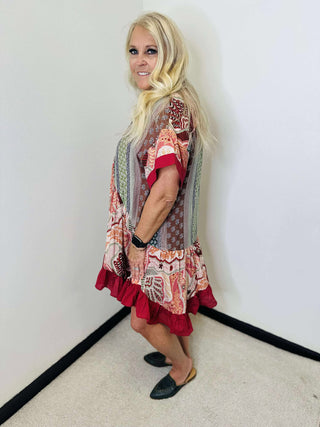Julia Short Sleeve Boho Print Dress-Dresses-Blue Velvet-Motis & Co Boutique, Women's Fashion Boutique in Carthage, Missouri