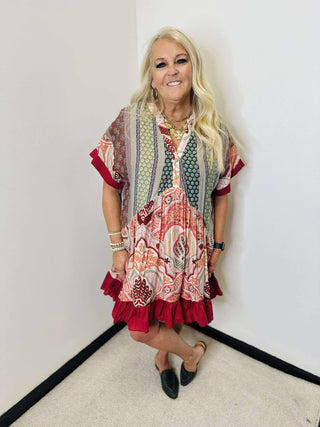 Julia Short Sleeve Boho Print Dress-Dresses-Blue Velvet-Motis & Co Boutique, Women's Fashion Boutique in Carthage, Missouri