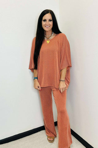 Wanderer Dear Scarlett Terracotta Ribbed Wide Leg Set-Sets-Dear Scarlett-Motis & Co Boutique, Women's Fashion Boutique in Carthage, Missouri