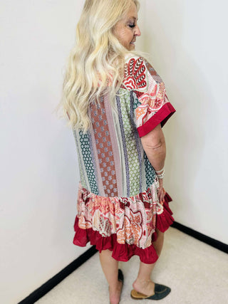 Julia Short Sleeve Boho Print Dress-Dresses-Blue Velvet-Motis & Co Boutique, Women's Fashion Boutique in Carthage, Missouri