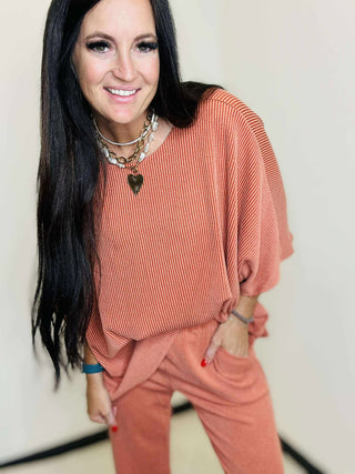 Wanderer Dear Scarlett Terracotta Ribbed Wide Leg Set-Sets-Dear Scarlett-Motis & Co Boutique, Women's Fashion Boutique in Carthage, Missouri