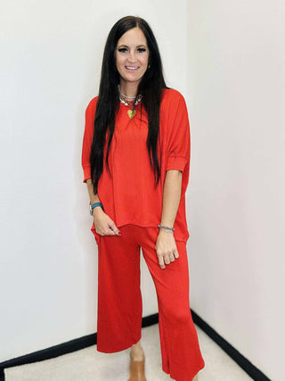 Bali Cropped Dear Scarlett Red Travel Set-Sets-Dear Scarlett-Motis & Co Boutique, Women's Fashion Boutique in Carthage, Missouri
