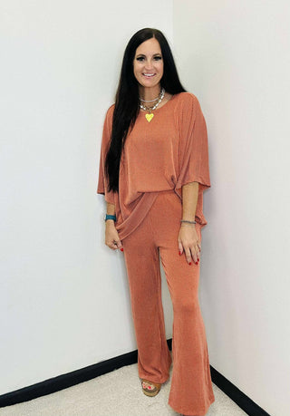 Wanderer Dear Scarlett Terracotta Ribbed Wide Leg Set-Sets-Dear Scarlett-Motis & Co Boutique, Women's Fashion Boutique in Carthage, Missouri