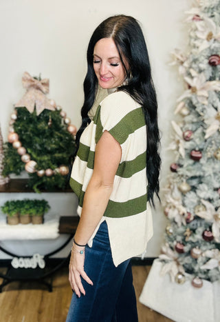 Lainey Olive Stripe Short Sleeve Sweater-Short Sleeves-Jodifl-Motis & Co Boutique, Women's Fashion Boutique in Carthage, Missouri