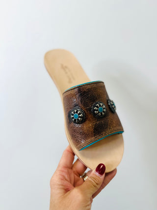 Nadia Concho Western Leather Slides-Sandals-Agave Sky-Motis & Co Boutique, Women's Fashion Boutique in Carthage, Missouri