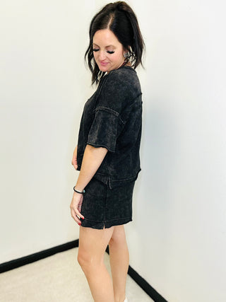 Mack Mineral Wash Knit Short Set Black-Sets-Very j-Motis & Co Boutique, Women's Fashion Boutique in Carthage, Missouri