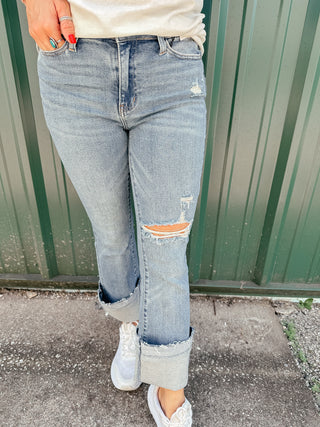 Judy Blue Sam Bootcut Destroyed Knee Boot Cut Jeans-Jeans-Judy Blue-Motis & Co Boutique, Women's Fashion Boutique in Carthage, Missouri