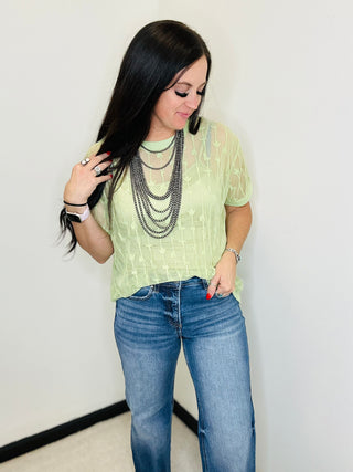 Cowtown Cutesy Sheer Mesh with Tank Green-Short Sleeves-2 Fly-Motis & Co Boutique, Women's Fashion Boutique in Carthage, Missouri