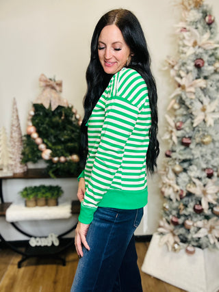 Thea Green Striped Henley Pullover-Pullovers-staccato-Motis & Co Boutique, Women's Fashion Boutique in Carthage, Missouri