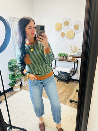 Nina Green Stripe Brushed Pullover-Pullovers-staccato-Motis & Co Boutique, Women's Fashion Boutique in Carthage, Missouri