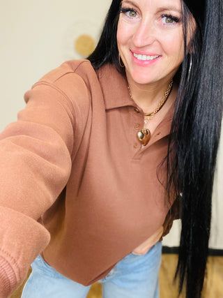 Polo Fleece Pullover Chestnut Kayla-Pullovers-HYFVE-Motis & Co Boutique, Women's Fashion Boutique in Carthage, Missouri