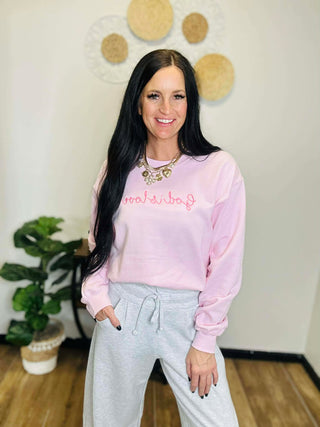 God is Love Embroidered Pink Sweatshirt-graphic Sweatshirt-Dash Forward-Motis & Co Boutique, Women's Fashion Boutique in Carthage, Missouri
