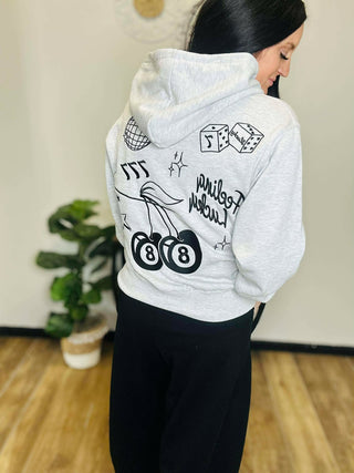 Cherry Feeling Lucky Hoodie - Grey-Hoodies-Reflex-Motis & Co Boutique, Women's Fashion Boutique in Carthage, Missouri