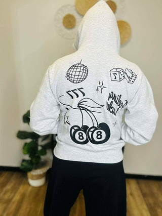 Cherry Feeling Lucky Hoodie - Grey-Hoodies-Reflex-Motis & Co Boutique, Women's Fashion Boutique in Carthage, Missouri