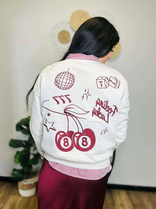 Cherry Feeling Lucky Pullover - Beige-graphic Sweatshirt-Reflex-Motis & Co Boutique, Women's Fashion Boutique in Carthage, Missouri