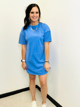 Kenzie Blue Casual T-Shirt Dress-Dresses-Very J-Motis & Co Boutique, Women's Fashion Boutique in Carthage, Missouri
