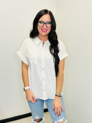 Sydney Short Sleeve Blouse Oatmeal-Short Sleeves-Very J-Motis & Co Boutique, Women's Fashion Boutique in Carthage, Missouri