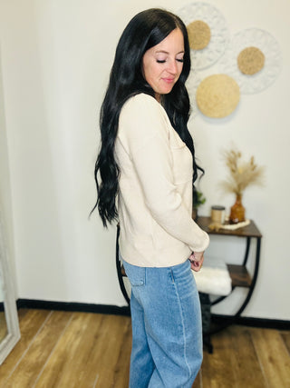 Jayla Long Sleeve Waffle Top in Oatmeal-Long Sleeves-staccato-Motis & Co Boutique, Women's Fashion Boutique in Carthage, Missouri