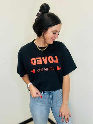 Loved John 3:16 Black Graphic Tee-Graphic Tees-Motis & CO-Motis & Co Boutique, Women's Fashion Boutique in Carthage, Missouri