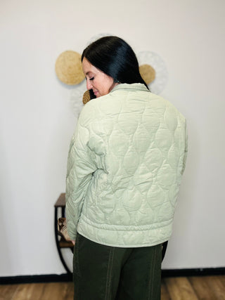 Quilted Drawstring Hem Jacket in Sage - Flora-Jackets-HYFVE-Motis & Co Boutique, Women's Fashion Boutique in Carthage, Missouri