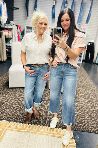 Sydney Short Sleeve Blouse Oatmeal-Short Sleeves-Very J-Motis & Co Boutique, Women's Fashion Boutique in Carthage, Missouri