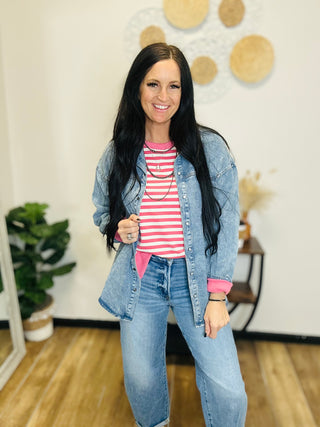 Barb Striped Crew Neck Pullover -Pink-Pullovers-staccato-Motis & Co Boutique, Women's Fashion Boutique in Carthage, Missouri