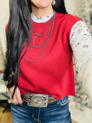 Oaklee Cap Sleeve Sweater in Red-Sweaters-ee: some-Motis & Co Boutique, Women's Fashion Boutique in Carthage, Missouri