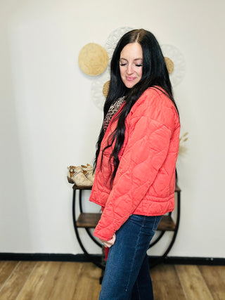 Quilted Drawstring Hem Jacket in Red - Flora-Jackets-HYFVE-Motis & Co Boutique, Women's Fashion Boutique in Carthage, Missouri