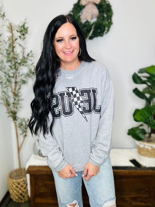 Jesus Checkered Lightning Bolt Sweatshirt-Pullovers-Motis & CO-Motis & Co Boutique, Women's Fashion Boutique in Carthage, Missouri