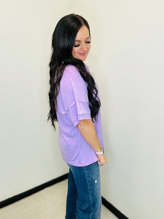 Bridget Short Sleeve Lilac Top-Short Sleeves-Andree-Motis & Co Boutique, Women's Fashion Boutique in Carthage, Missouri
