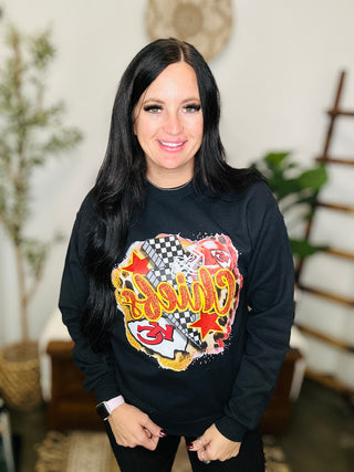 Black Chiefs Lightning Bolt Sweatshirt-Pullovers-Motis & CO-Motis & Co Boutique, Women's Fashion Boutique in Carthage, Missouri
