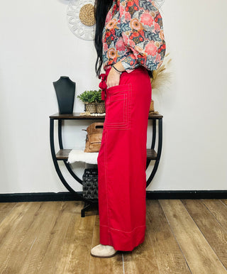 Jonah Wide Leg Linen Pants in Red-Pants-GiGiO-Motis & Co Boutique, Women's Fashion Boutique in Carthage, Missouri
