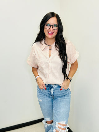 Sydney Blush Short Sleeve Blouse-Short Sleeves-Very J-Motis & Co Boutique, Women's Fashion Boutique in Carthage, Missouri