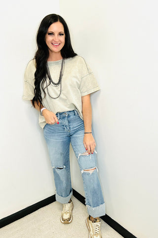 Anita Acid Wash Tan Tee-Short Sleeves-Zenana-Motis & Co Boutique, Women's Fashion Boutique in Carthage, Missouri