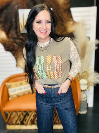 Mama Checked Graphic Muscle Tee-Graphic Tees-Motis-Motis & Co Boutique, Women's Fashion Boutique in Carthage, Missouri