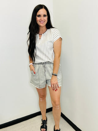 Bruce Grey Chambray Denim Shorts-Shorts-Very J-Motis & Co Boutique, Women's Fashion Boutique in Carthage, Missouri