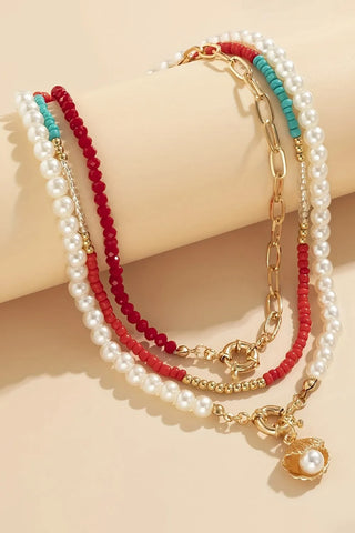 Coastal Charm Red Layered Necklace-Necklaces-Motis & CO-Motis & Co Boutique, Women's Fashion Boutique in Carthage, Missouri