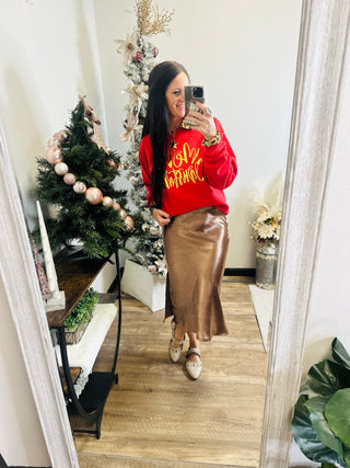 Merry Gold Foil Red Pullover-graphic Sweatshirt-P&PD-Motis & Co Boutique, Women's Fashion Boutique in Carthage, Missouri