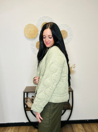 Quilted Drawstring Hem Jacket in Sage - Flora-Jackets-HYFVE-Motis & Co Boutique, Women's Fashion Boutique in Carthage, Missouri