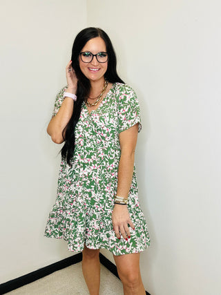 Tammi Tiered Floral Dress Green-dress-staccato-Motis & Co Boutique, Women's Fashion Boutique in Carthage, Missouri