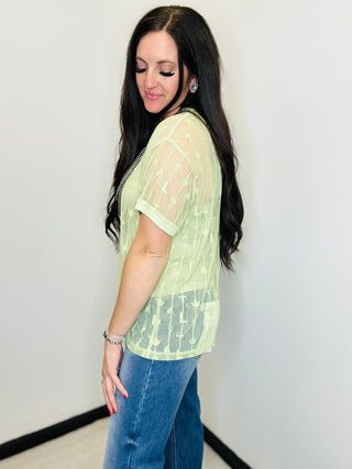 Cowtown Cutesy Sheer Mesh with Tank Green-Short Sleeves-2 Fly-Motis & Co Boutique, Women's Fashion Boutique in Carthage, Missouri