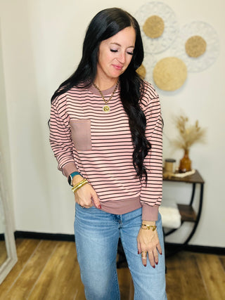 Nina Pink Stripe Brushed Pullover-Pullovers-staccato-Motis & Co Boutique, Women's Fashion Boutique in Carthage, Missouri