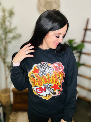 Black Chiefs Lightning Bolt Sweatshirt-Pullovers-Motis & CO-Motis & Co Boutique, Women's Fashion Boutique in Carthage, Missouri