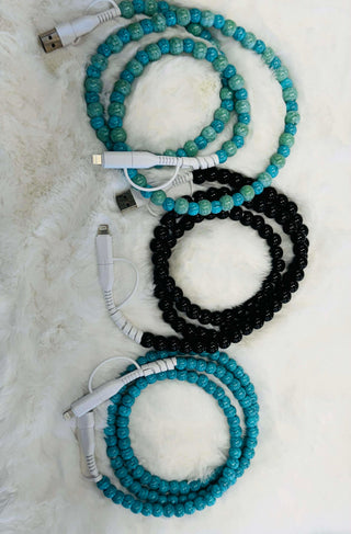 Turquoise Green Beaded Phone Charger
