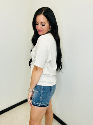 Bree Casual V Neck Casual Top Oatmeal-Short Sleeves-Andree-Motis & Co Boutique, Women's Fashion Boutique in Carthage, Missouri