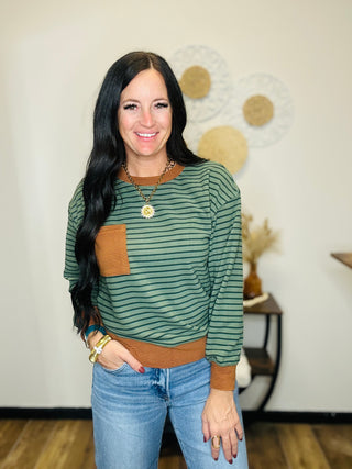 Nina Green Stripe Brushed Pullover-Pullovers-staccato-Motis & Co Boutique, Women's Fashion Boutique in Carthage, Missouri